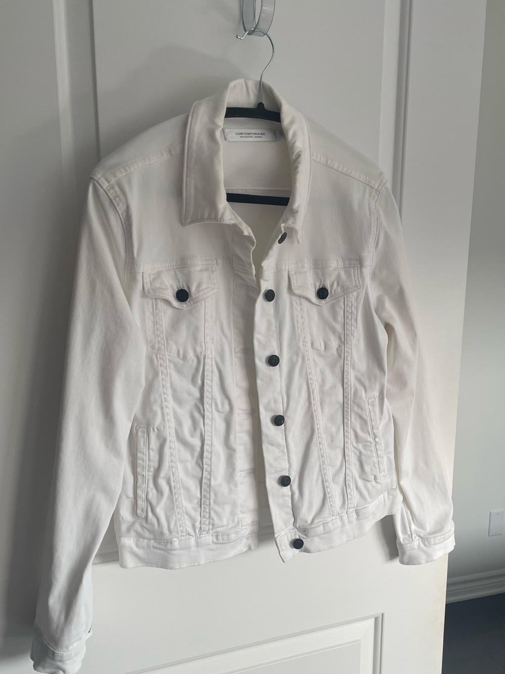 Simons White Denim Jean Jacket with Dark Buttons